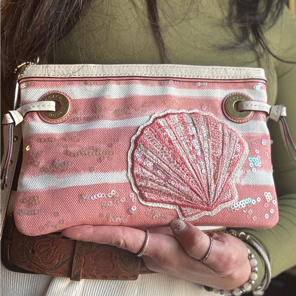 Authentic Coach 1941 Seashell Sequins Canvas/Leat… - image 2